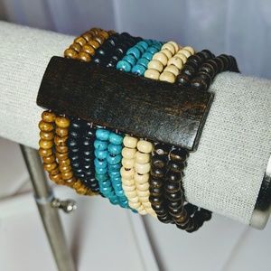 Gorgeous dyed wood bead artisan bracelet